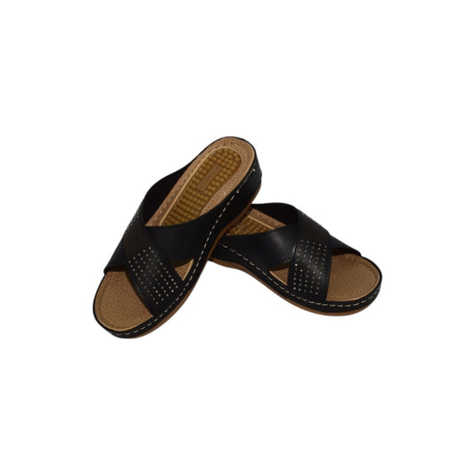 Papuci anatomici ultra lejeri,piele ecologica,taloneta masaj  ,culoare NEAGRA-11259
