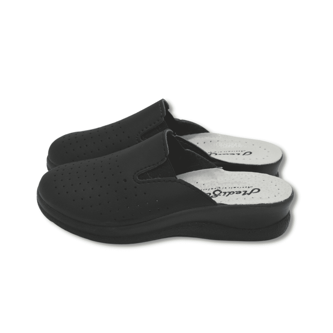 Saboti medicali anatomici ultra lejeri, piele naturala, culoare negru cu elastic, unisex - imagine 4