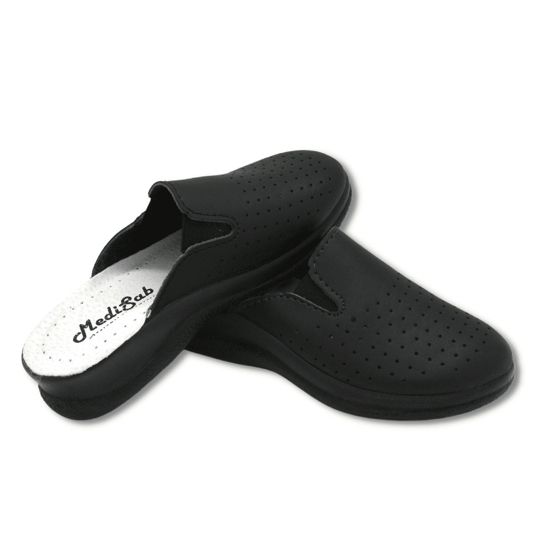 Saboti medicali anatomici ultra lejeri, piele naturala, culoare negru cu elastic, unisex - imagine 2