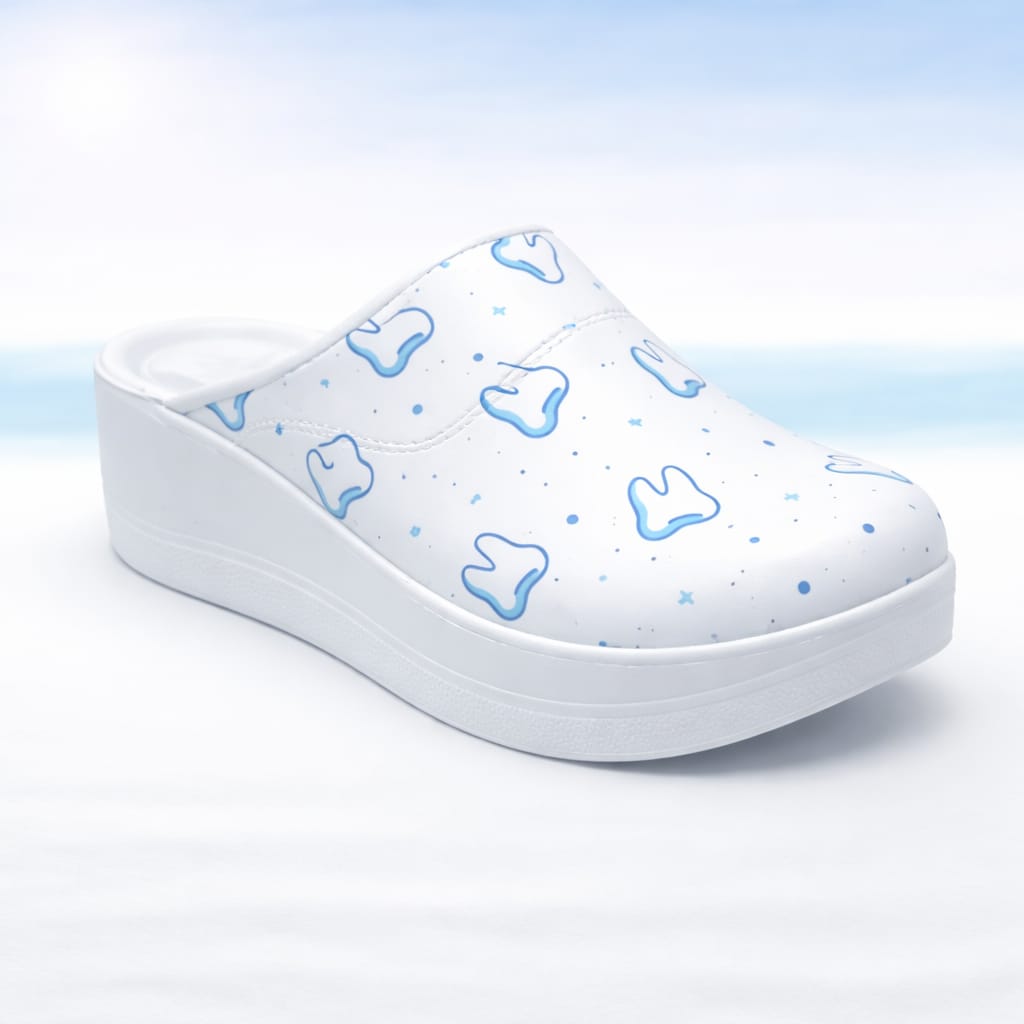 Saboți Medicali Albi cu Model Dentar – Ușori și Antiderapanți - imagine 3