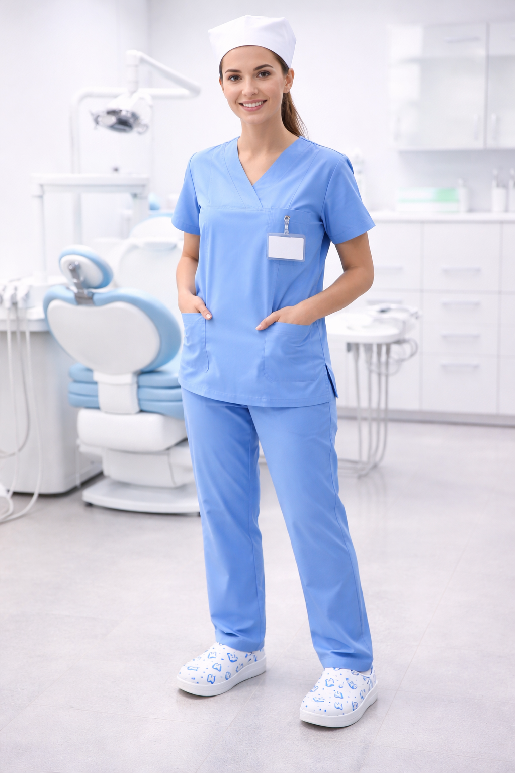 Saboți Medicali Albi cu Model Dentar – Ușori și Antiderapanți - imagine 2