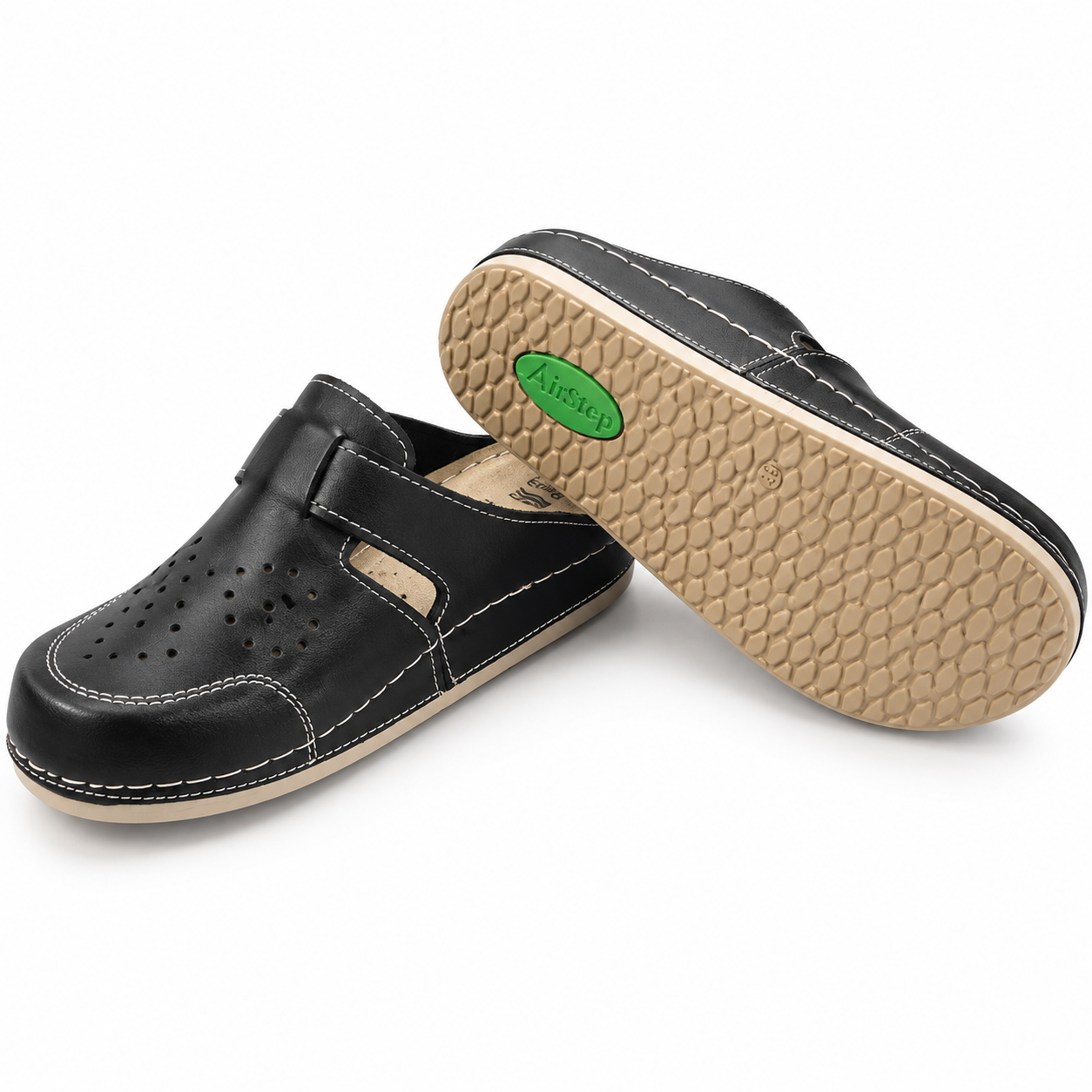 Saboți medicali damă MediSab BKL-402 din piele naturală, branț anatomic, talpă PU – NEGRU - imagine 3